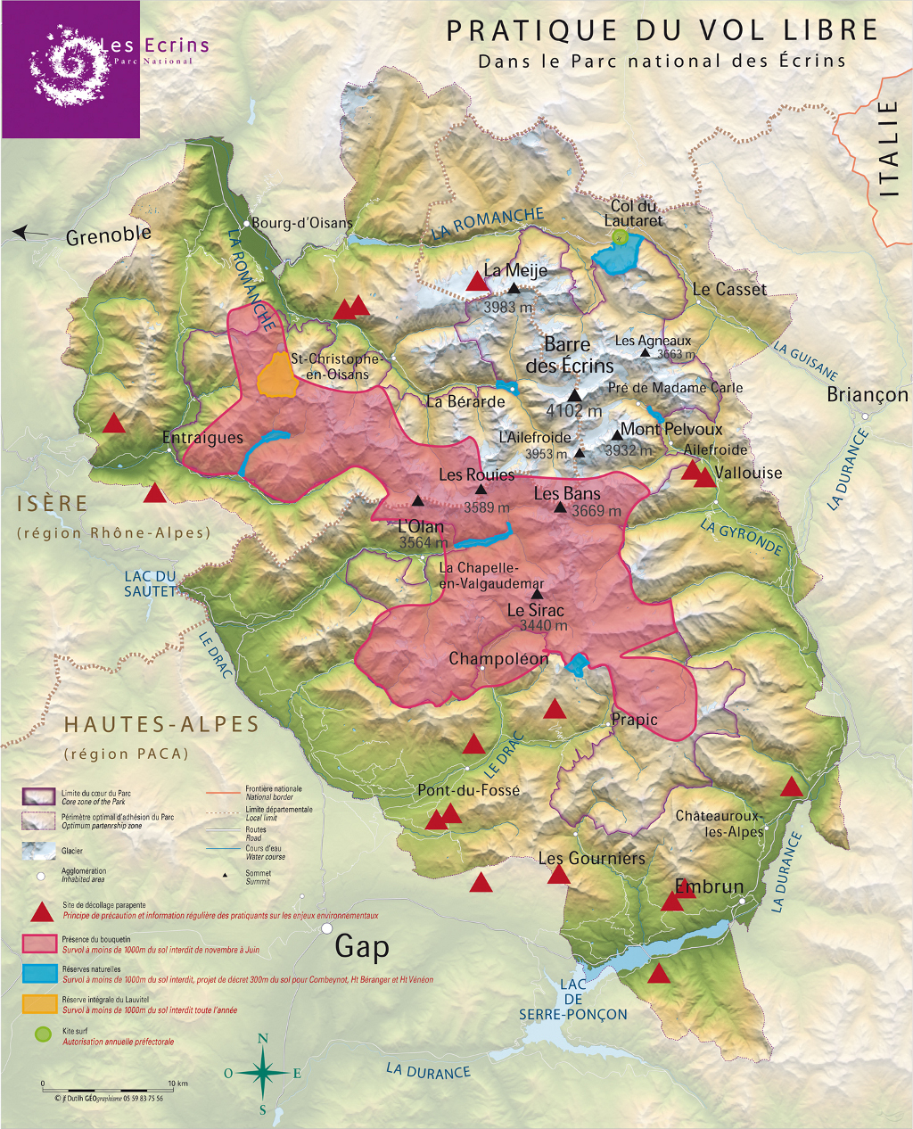 carte de survol du massif des crins